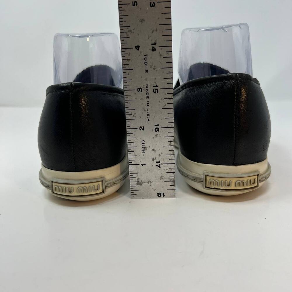 Miu Miu Loafers Women's 38.5 Black Leather Silver Toe Cap Slip On Luxury Shoes - Picture 9 of 16